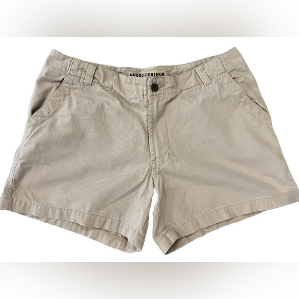 Y2K GUESS USA Chinos Shorts Womens 30 Khaki Pockets Cotton Vintage